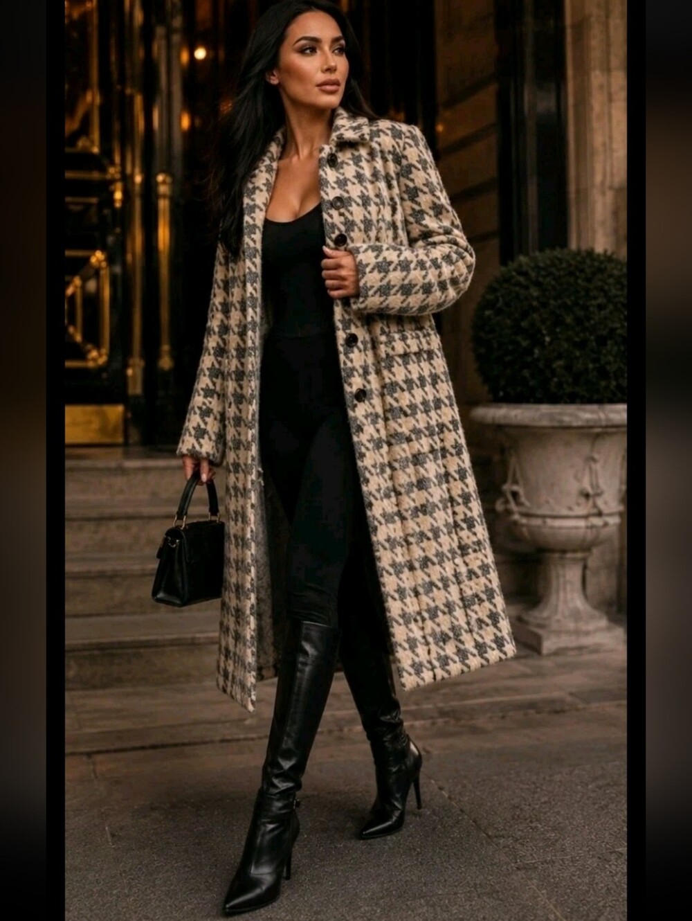 NVLT Anthropologie Metallic Fuzzy Houndstooth Longline Coat Size 2X NWT